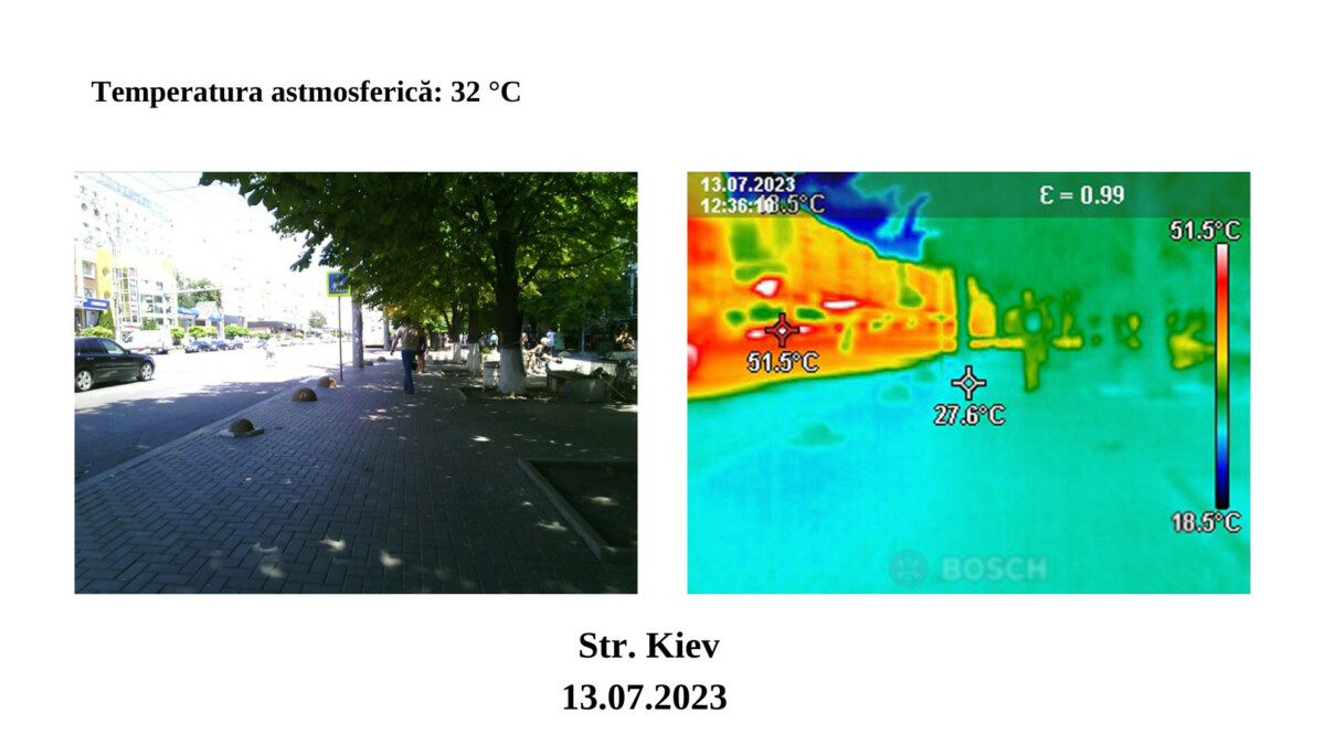Fotografii realizate cu ajutorul termoscanerului. Pe imagine sunt indicate valorile maxime și minime ale temperaturii în zona de măsuri